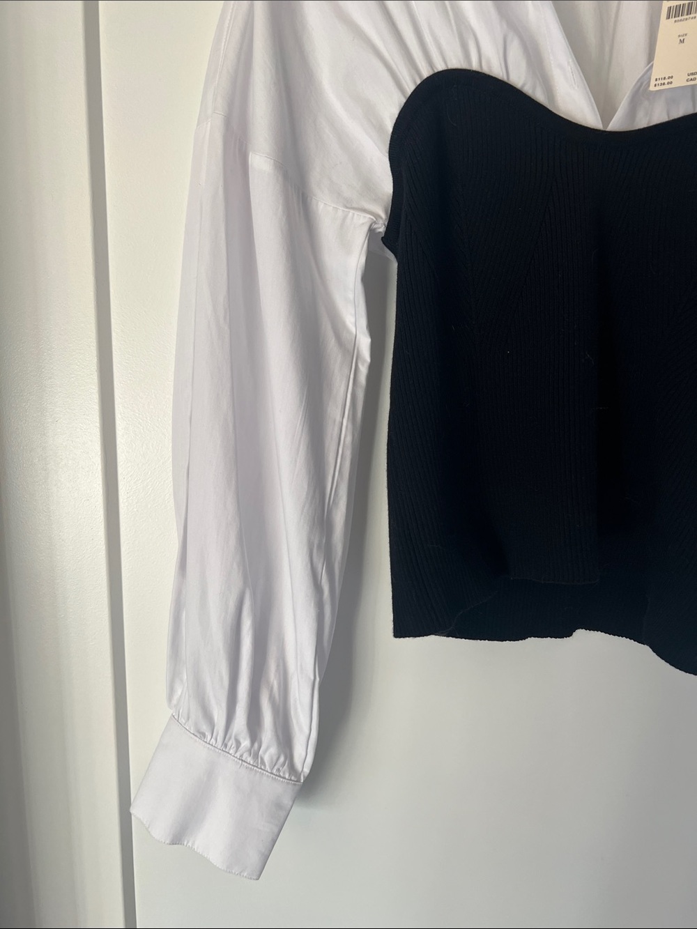 Maeve White Shirt with Black Bustier Layered Top - Picture 3 of 6